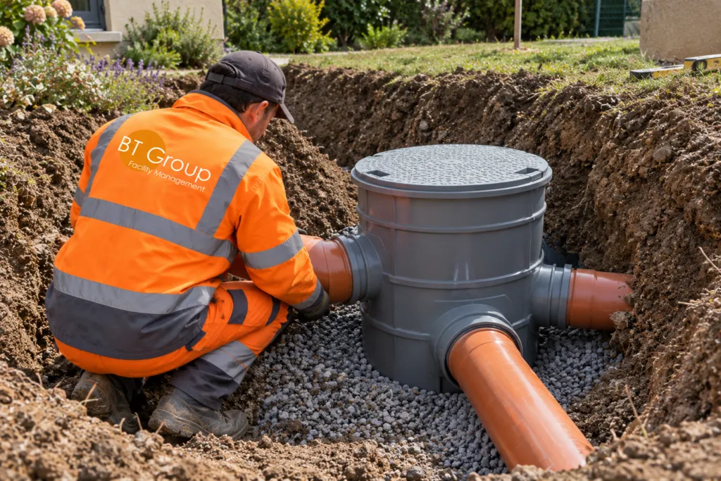 Pose d'un regard de raccordement en béton